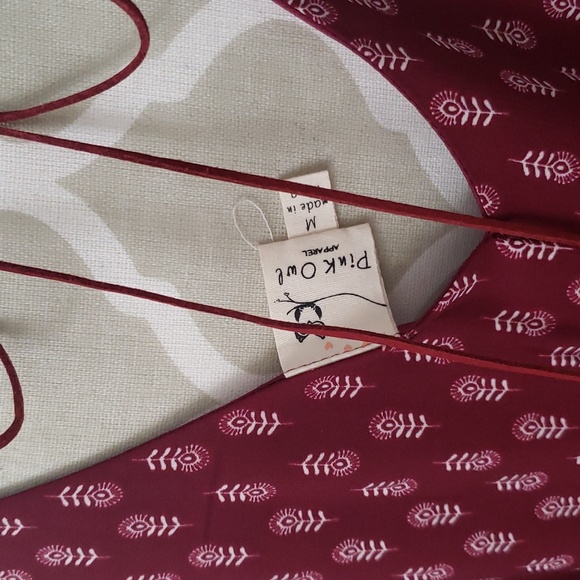 Wrap front, burgundy, 3/4 wide sleeve, elasticated waist boho mini dress - Picture 4 of 4